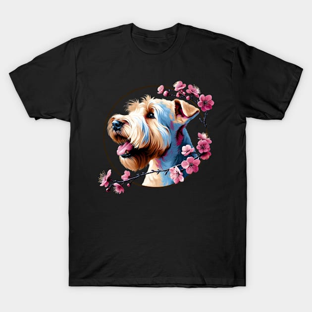 Soft Coated Wheaten Terrier Revels in Spring Cherry Blossoms T-Shirt by ArtRUs